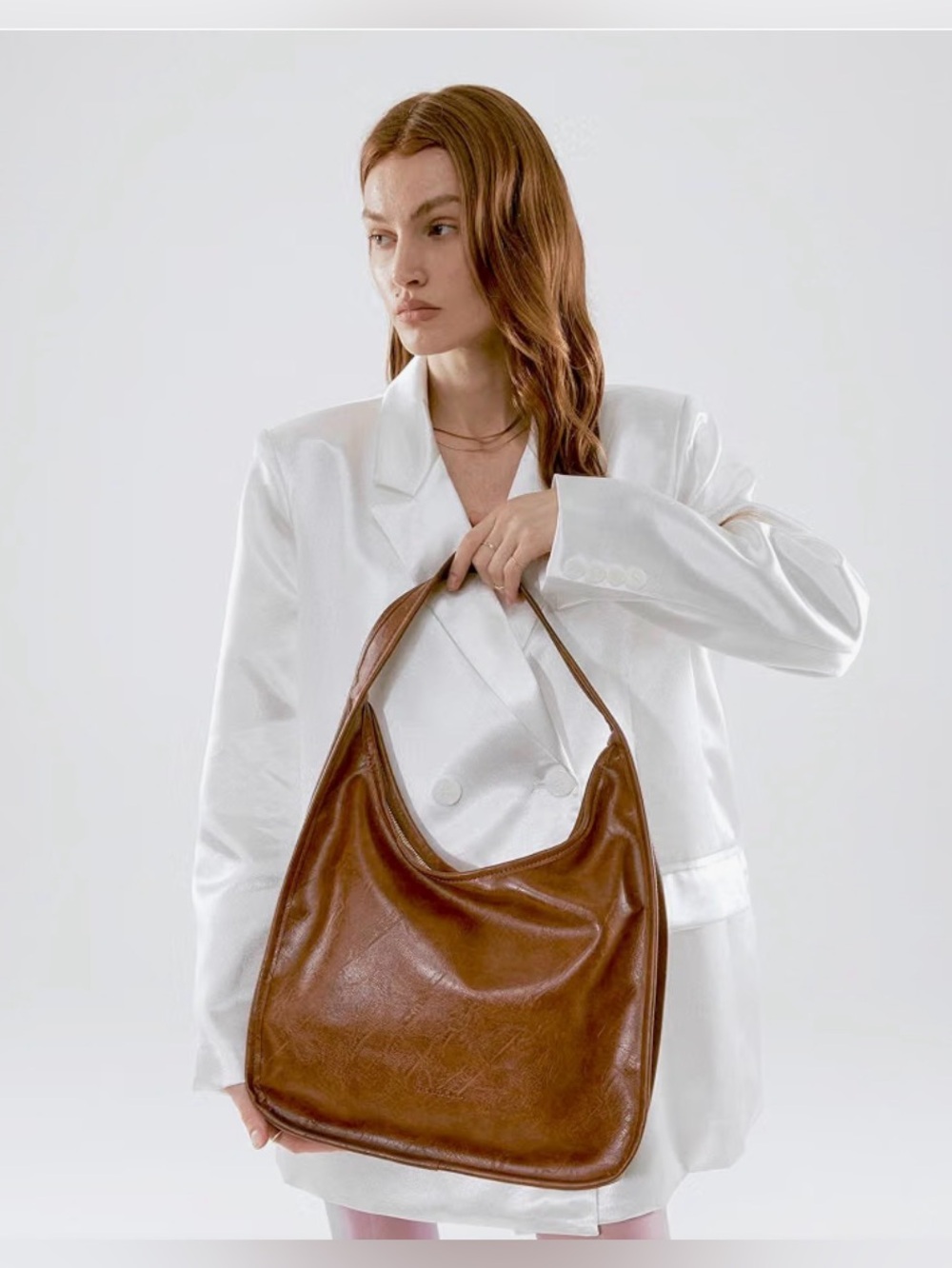 NEWBELLA Vegan Leather Slouchy Hobo Purse in brown, EUC